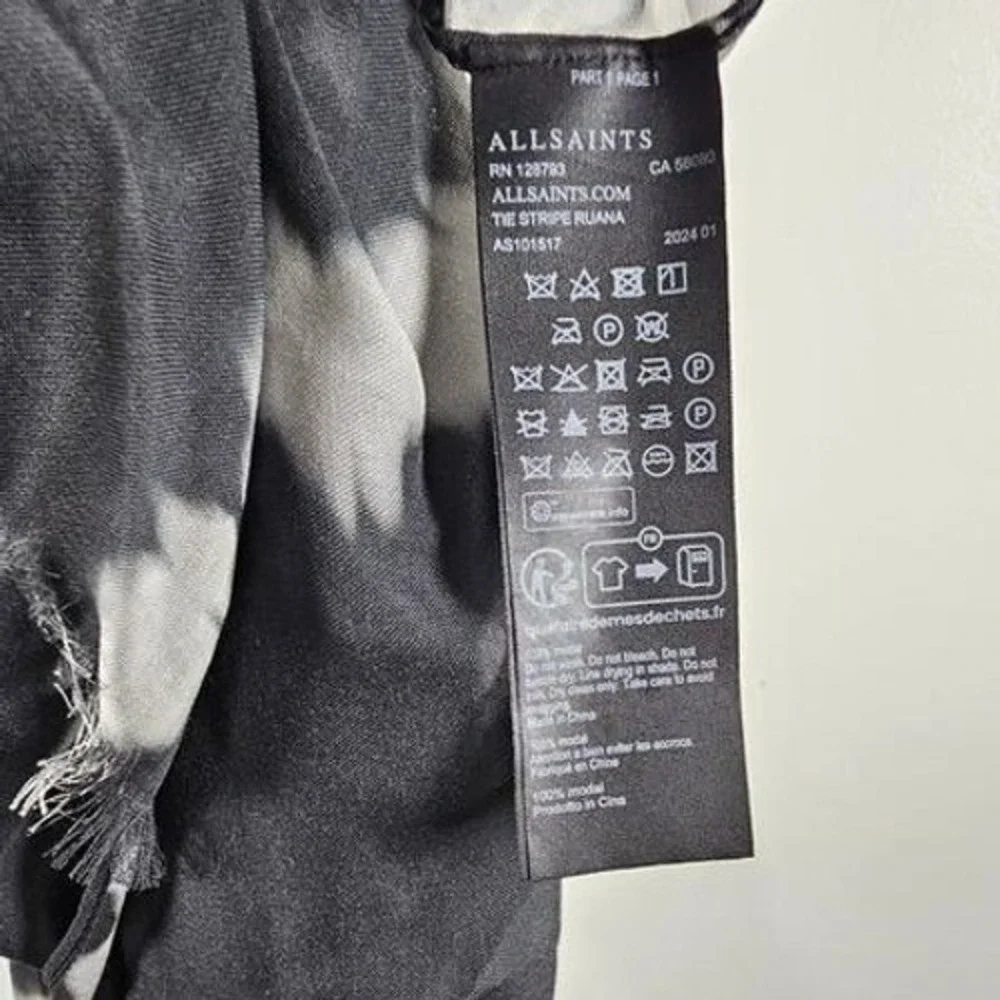 AllSaints Tie Stripe Ruana Women OS Black‎ Tie Dye Modal Wrap Scarf Lightweight